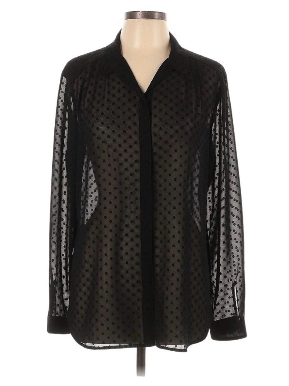 Banana Republic Black Sheer Polka Dot Button-Down Blouse